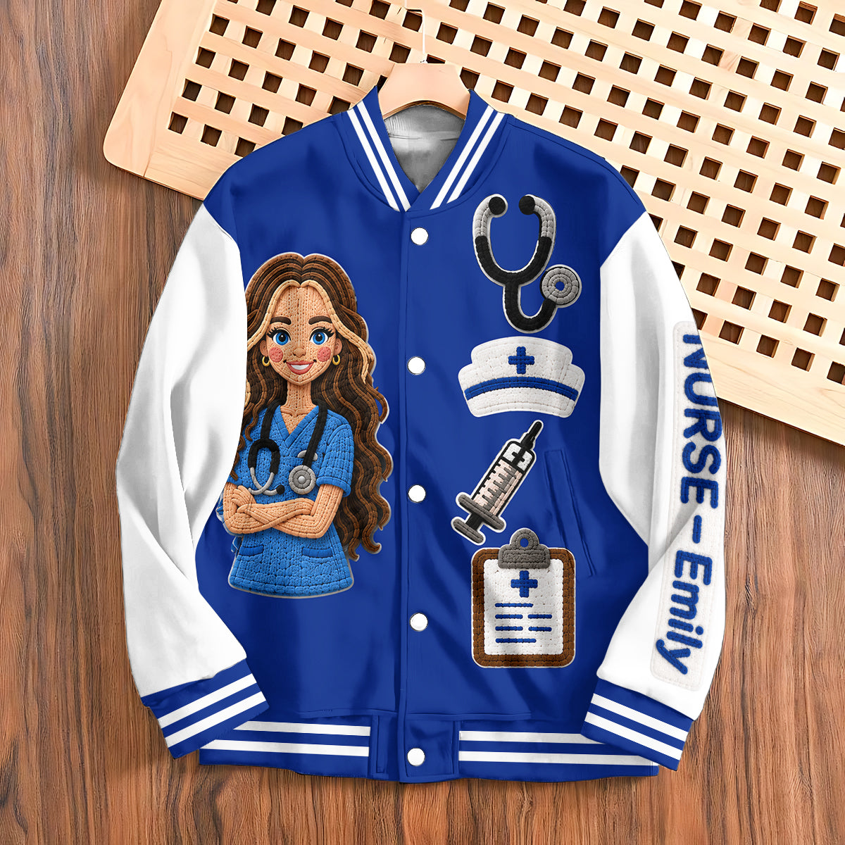 Personalized Black Nurse Life Varsity Jacket - Custom Embroidered Healthcare Appreciation Gift for NR Nursing Staff