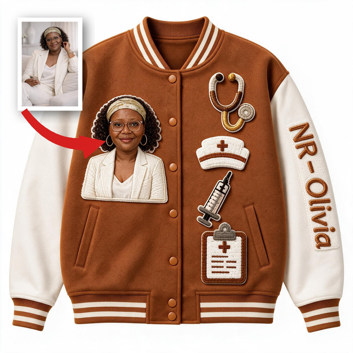 Personalized Old Black Nurse Varsity Jacket Custom Embroidered Healthcare Appreciation Gift for Nursing Staff Casual Outerwear