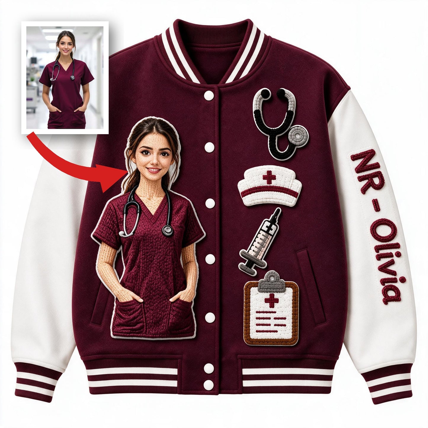 Personalized Nurse Varsity Jacket Custom Nurse Life Appreciation Gift For NR Healthcare Worker Casual Streetwear