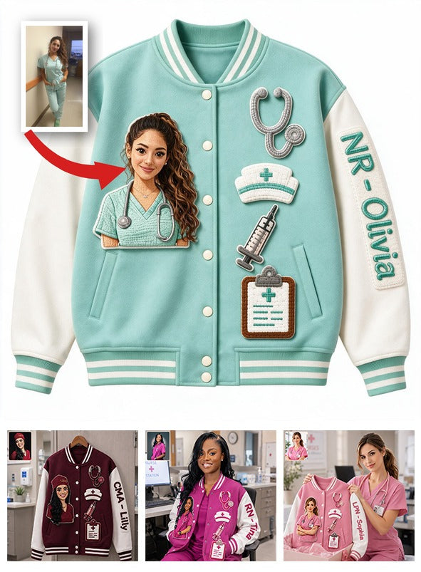 Personalized Latina Nurse Varsity Jacket Custom Embroidered Nurse Life Outerwear, Perfect Gift for NR Nursing Staff and Nurse Graduation