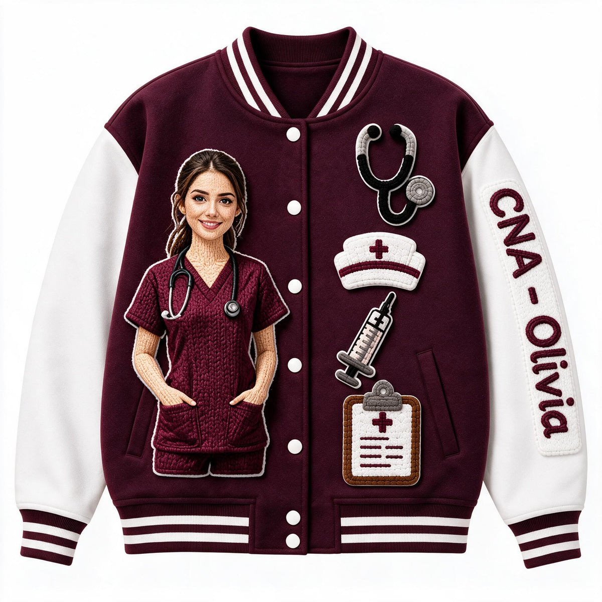 Personalized Nurse Varsity Jacket Custom Nurse Life Appreciation Gift for CNA Healthcare Worker Casual Outerwear