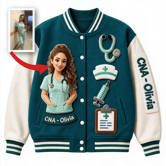 Personalisierte Latina Nurse Varsity Jacke – Geschenk für Pflegekräfte