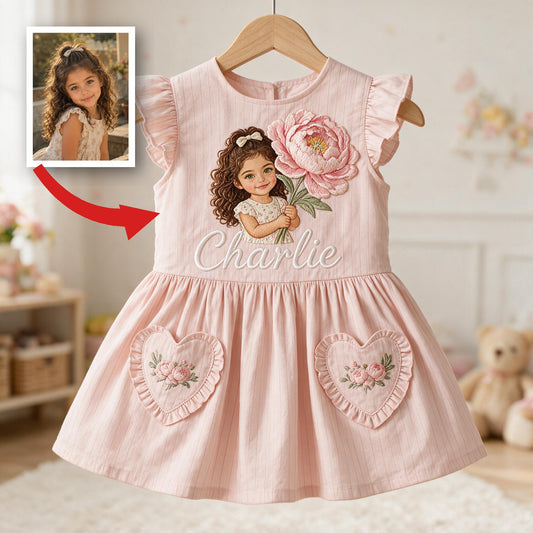 Personalisierte 3-jährige Latina Mädchen Pink Rüschensleeve Kinderkleid, besticktes Geschenk mit Namen für kleine Mädchen