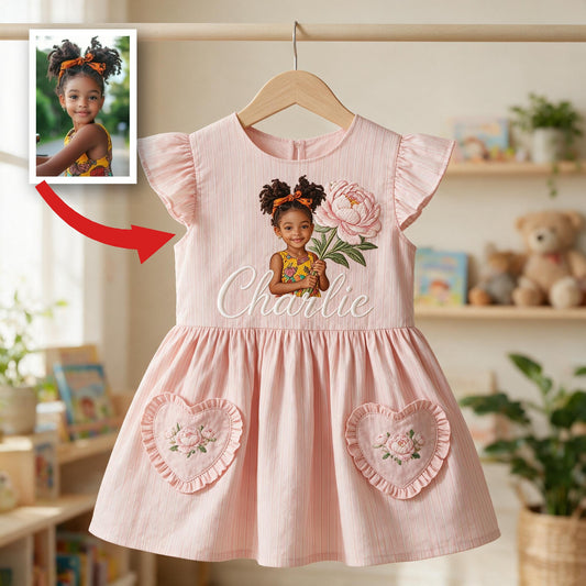 Personalisierte 3-jährige Mädchen Pink Rüschensleeve Kleid mit Stickerei - Perfektes Geschenk für Tochter oder Nichte