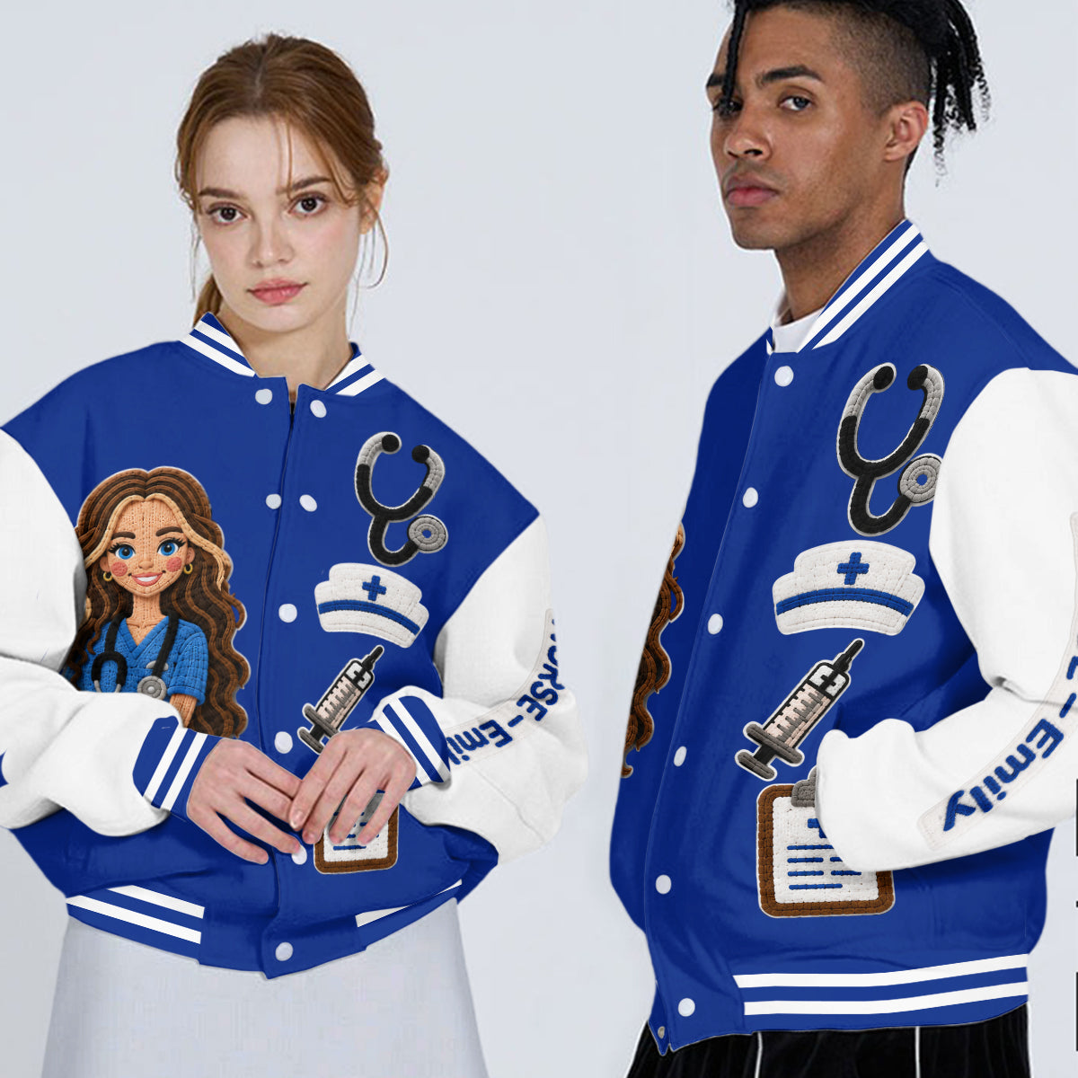 Personalized Custom Photo Old Black Nurse Varsity Jacket, Unique Nurse Life Appreciation Gift for CNA Healthcare Workers
