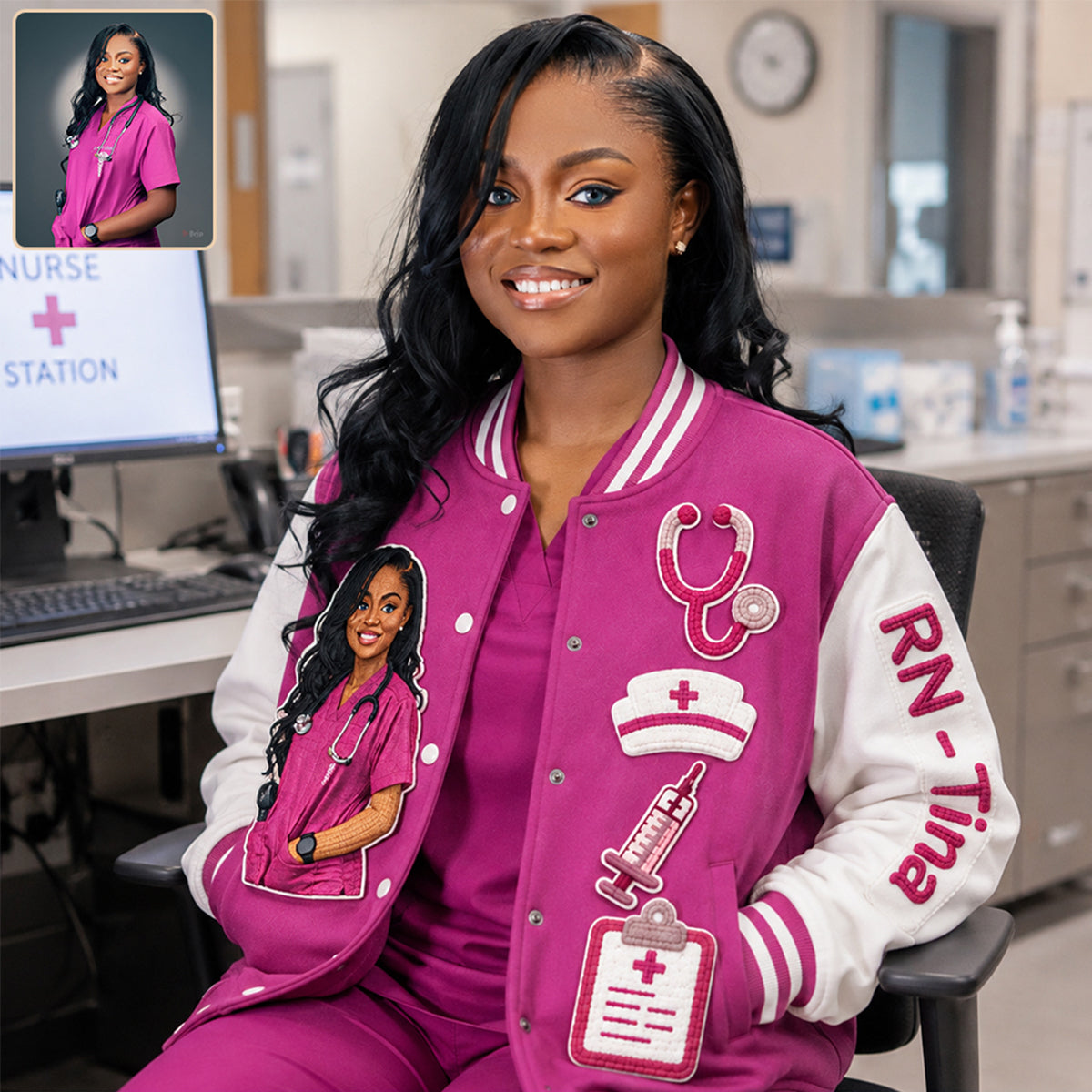 Personalized Black Nurse Varsity Jacket Custom Embroidered Healthcare Staff Appreciation Gift for CNA Nursing Professionals