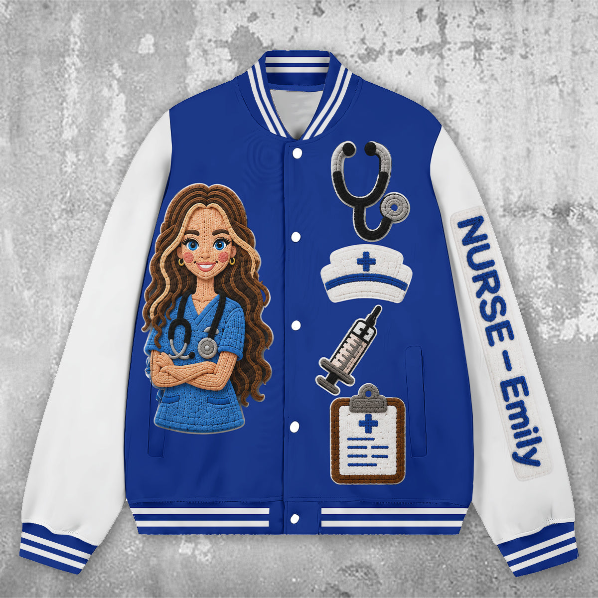 Personalized Custom Photo Old Black Nurse Varsity Jacket, Unique Nurse Life Appreciation Gift for CNA Healthcare Workers