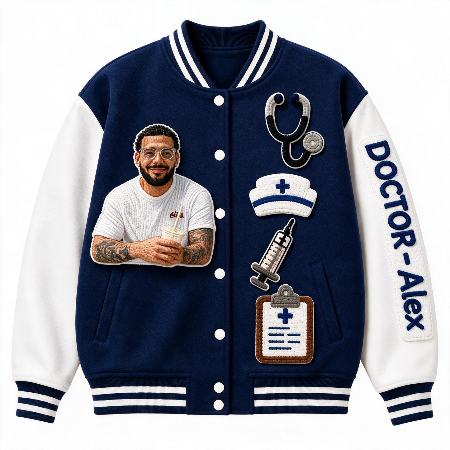 Personalized Male Doctor Varsity Jacket Custom Photo Print Appreciation Gift for Black Doctor