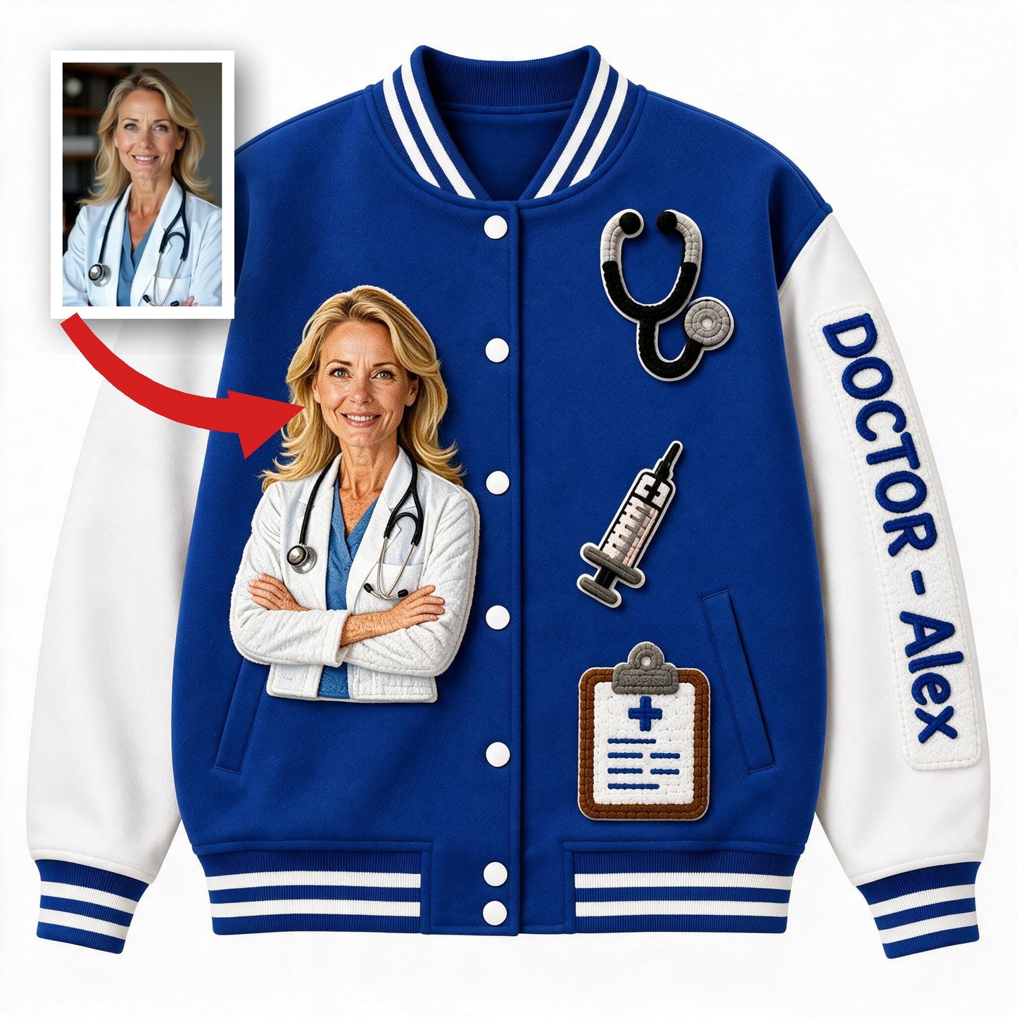 Personalized Doctor Varsity Jacket Custom Photo Doctor Life Appreciation Gift for Healthcare Workers