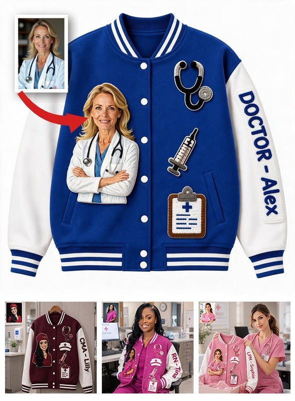 Personalized Doctor Varsity Jacket Custom Photo Doctor Life Appreciation Gift for Healthcare Workers