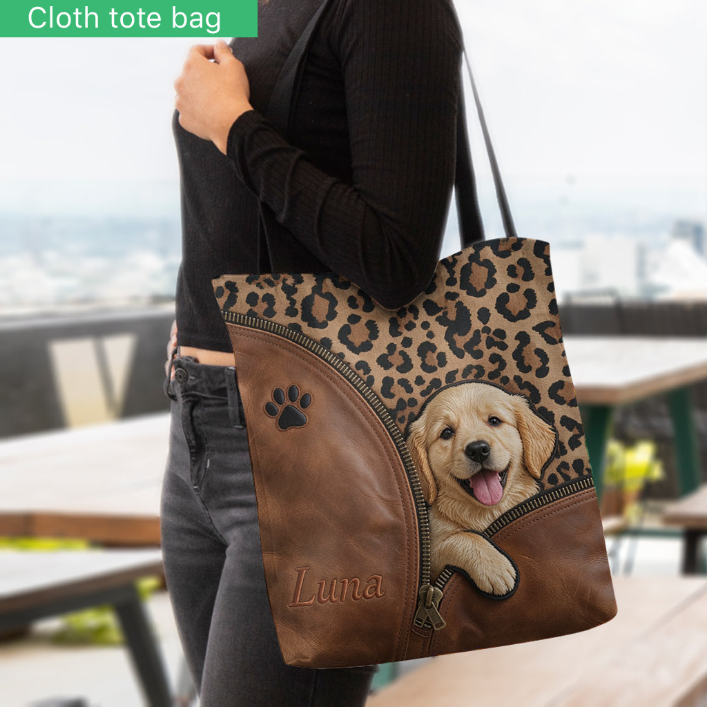 Personalized Peeking French Bulldog Tote Bag Custom Name Leopard Print Pet Lover Gift for Frenchie Dog Owner Everyday Carryall