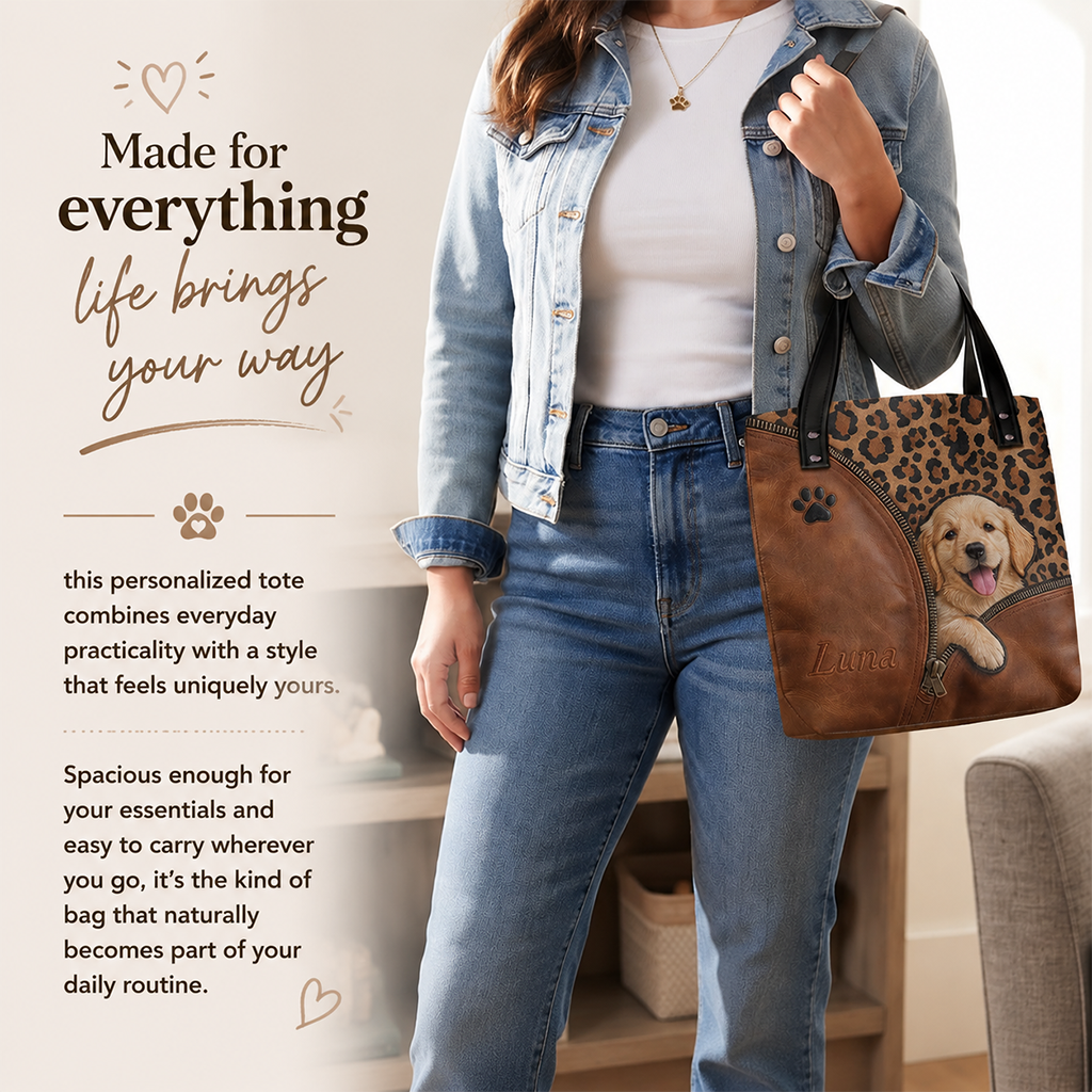 Personalized Fluffy Toy Poodle Peeking Tote Bag Custom Dog Lover Gift for Poodle Parent Work Shopping Travel Carryall