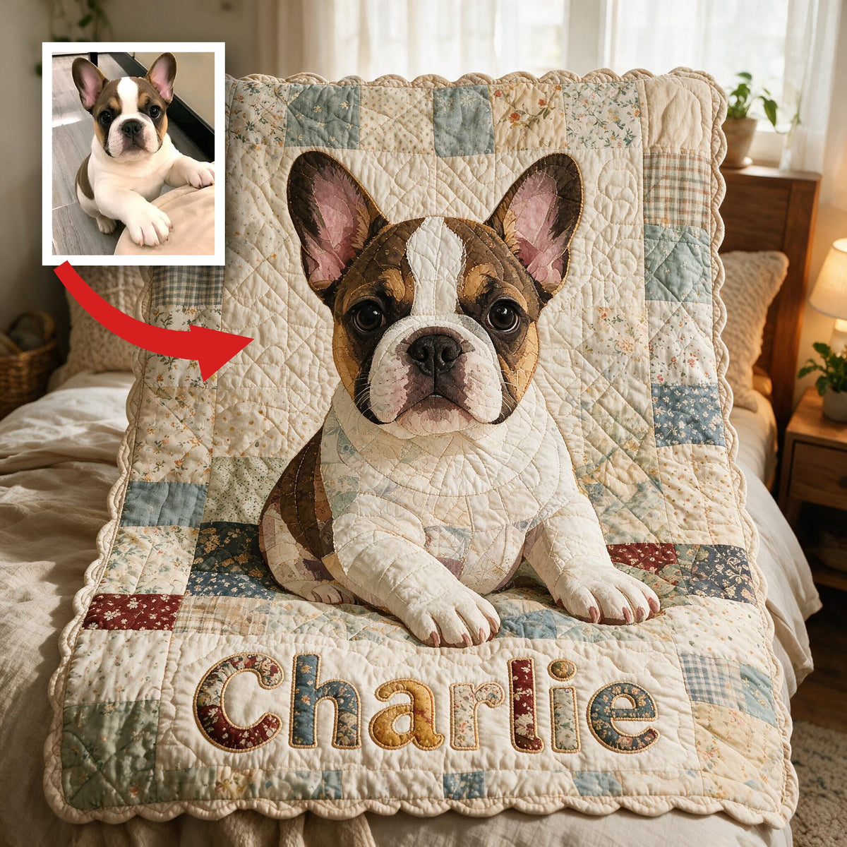 Patchwork French Bulldog Personalized Fleece Blanket, Cozy Custom Pet Lover Gift Soft Shaped Throw for Home Travel & Gifting