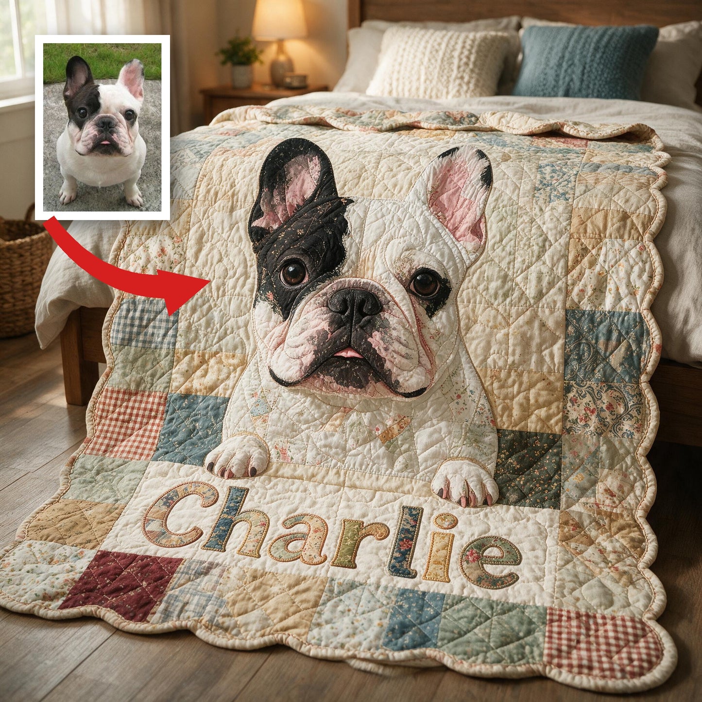 Cute French Bulldog Patchwork Personalized Shaped Fleece Blanket, Cozy Gift for Frenchie Owners and Dog Lovers