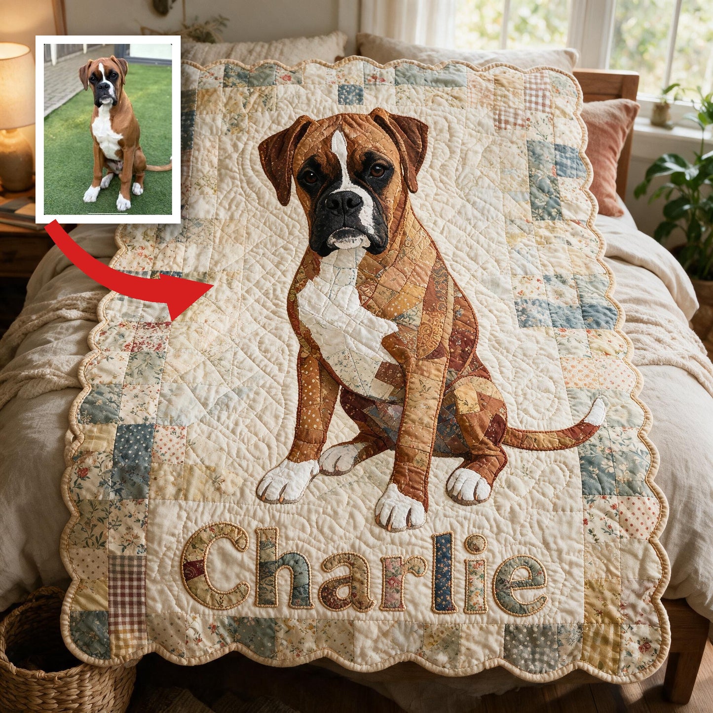 Personalized Short-Haired Boxer Dog Patchwork Fleece Blanket, Cozy Custom Gift for Boxer Owners and Dog Lovers