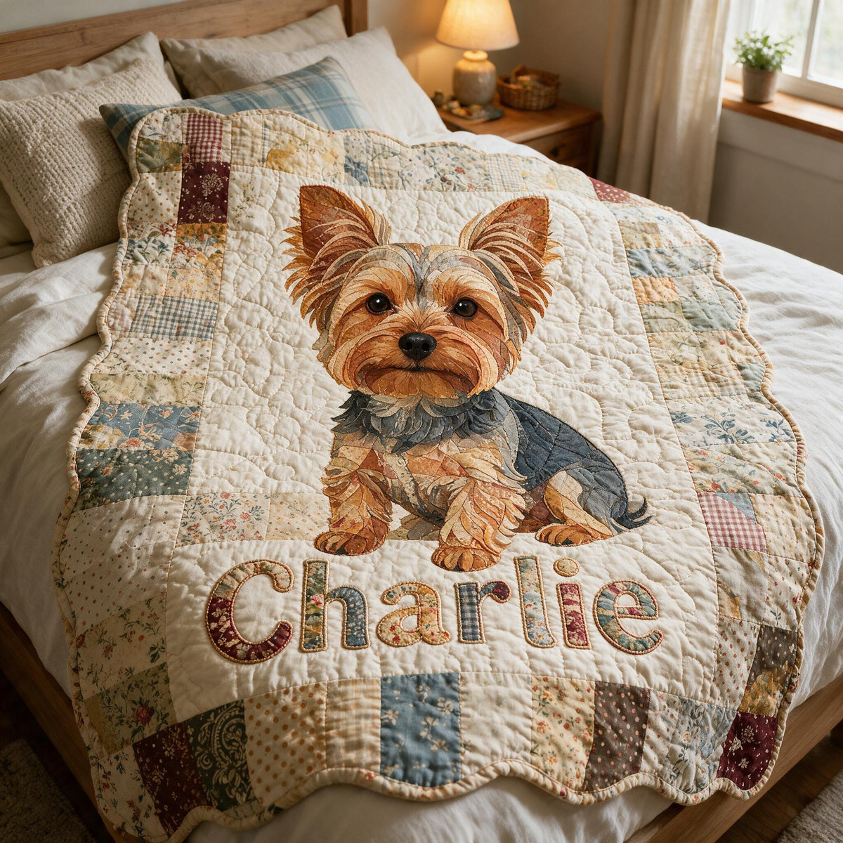 Personalized Patchwork Yorkshire Terrier Shaped Fleece Blanket, Custom Gift for Yorkie Dog Lovers and Pet Owners