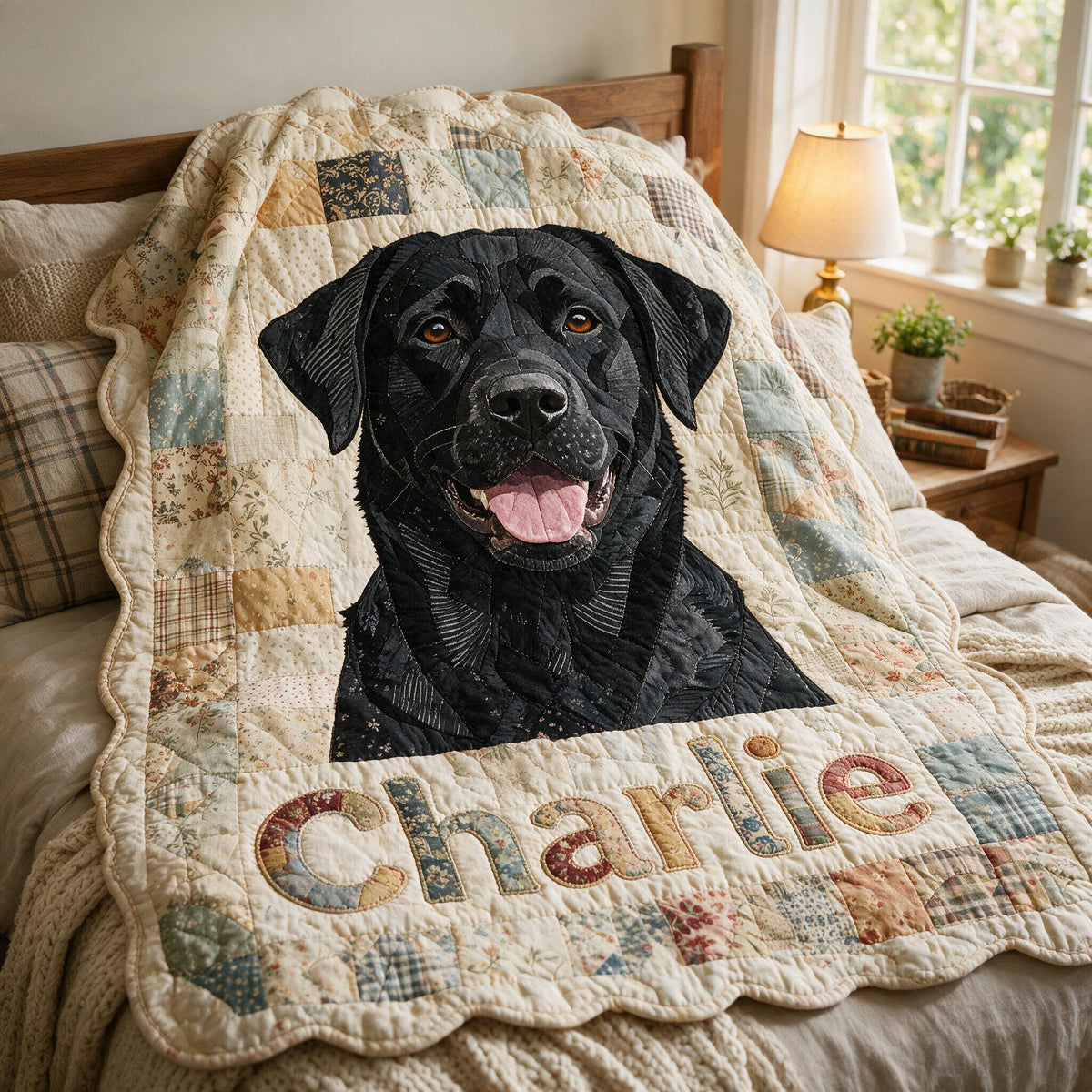 Personalized Black Labrador Retriever Patchwork Fleece Blanket, Custom Dog Lover Gift Cozy Home Throw
