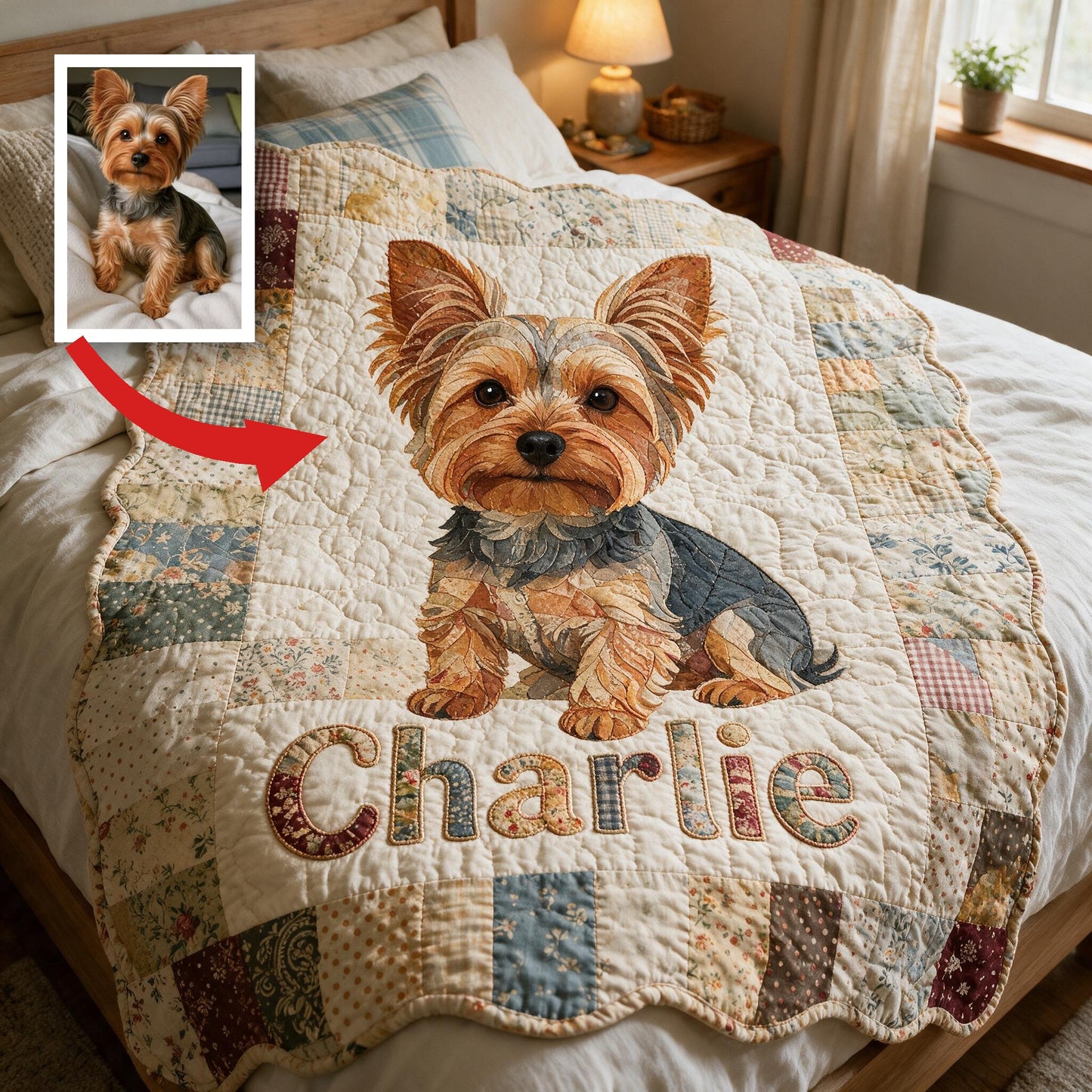 Personalized Patchwork Yorkshire Terrier Shaped Fleece Blanket, Custom Gift for Yorkie Dog Lovers and Pet Owners