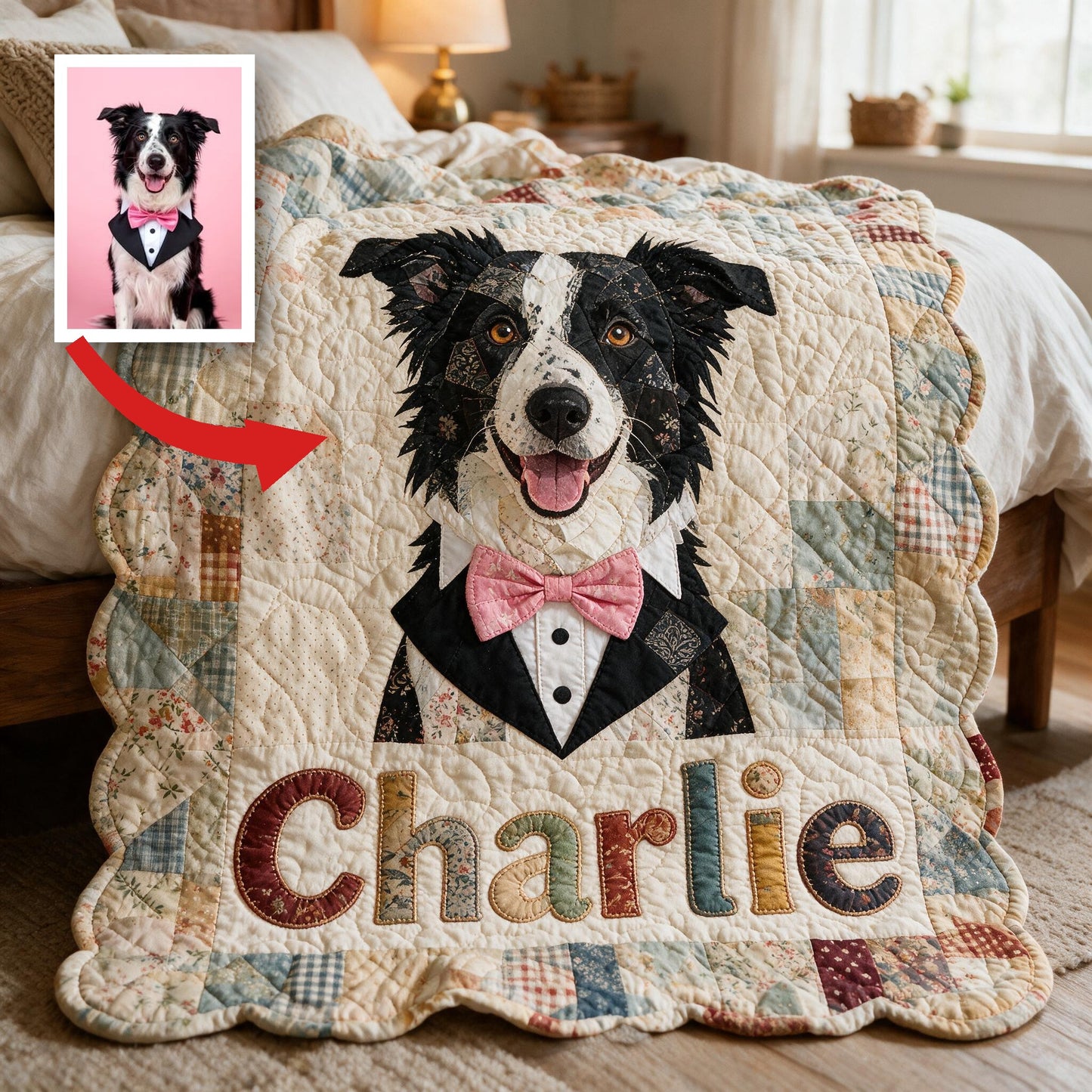Personalized Patchwork Border Collie Fleece Blanket, Cozy Custom Gift for Border Collie Owners and Pet Lovers