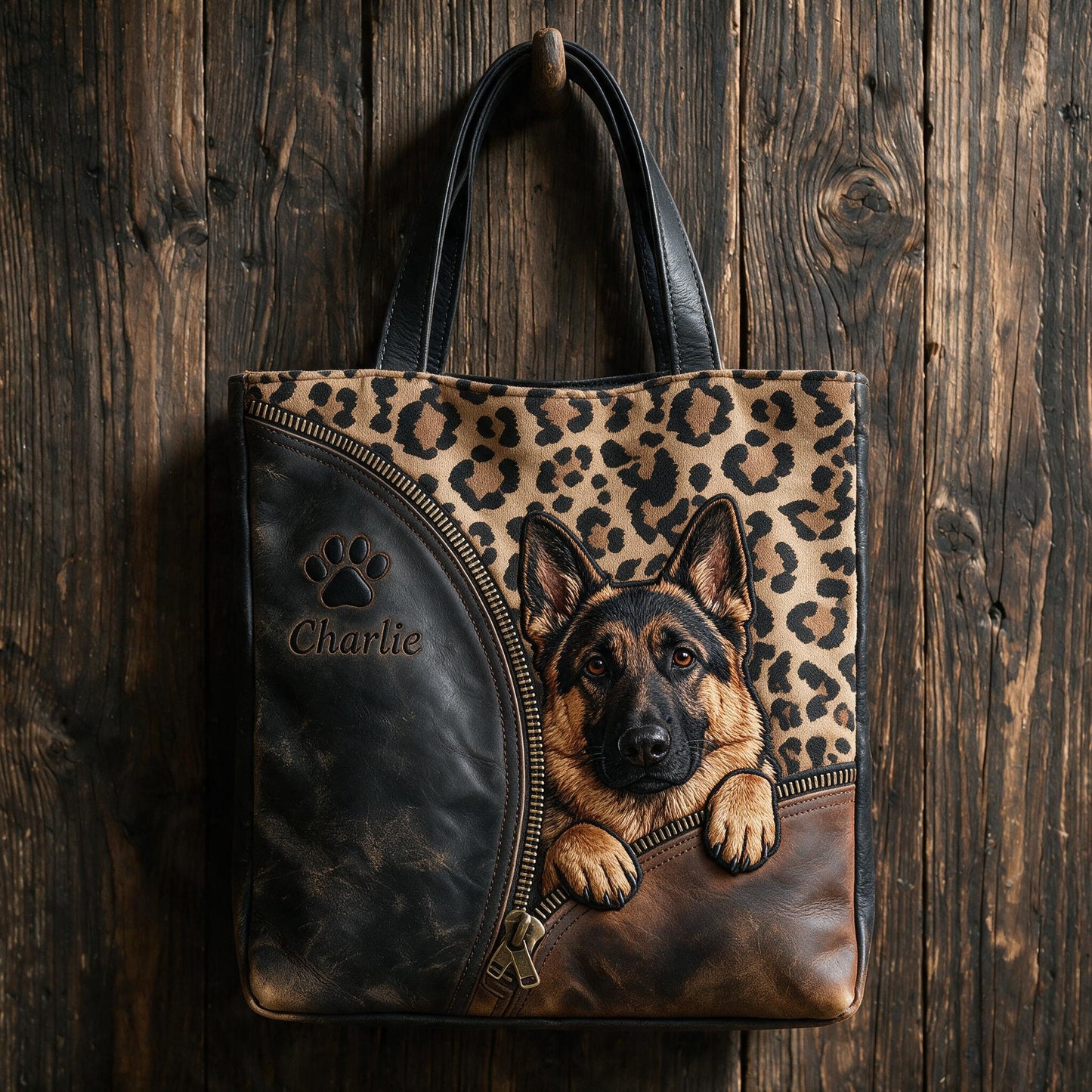 Personalized Peeking German Shepherd Tote Bag Custom Dog Owner Gift Pet Lover Shoulder Bag for Work Travel Shopping