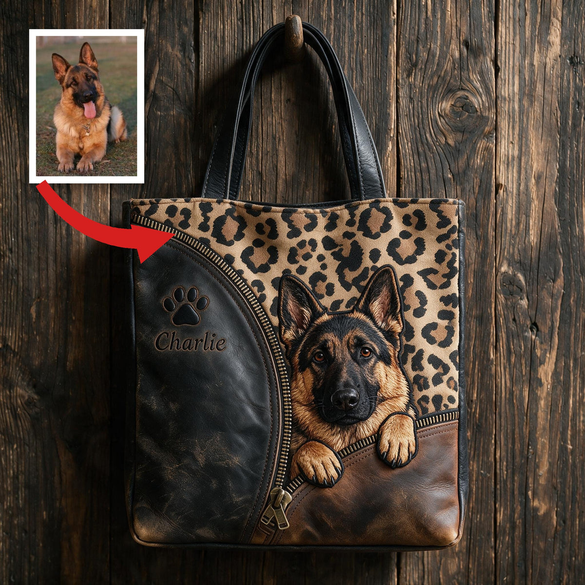 Personalized Peeking German Shepherd Tote Bag Custom Dog Owner Gift Pet Lover Shoulder Bag for Work Travel Shopping