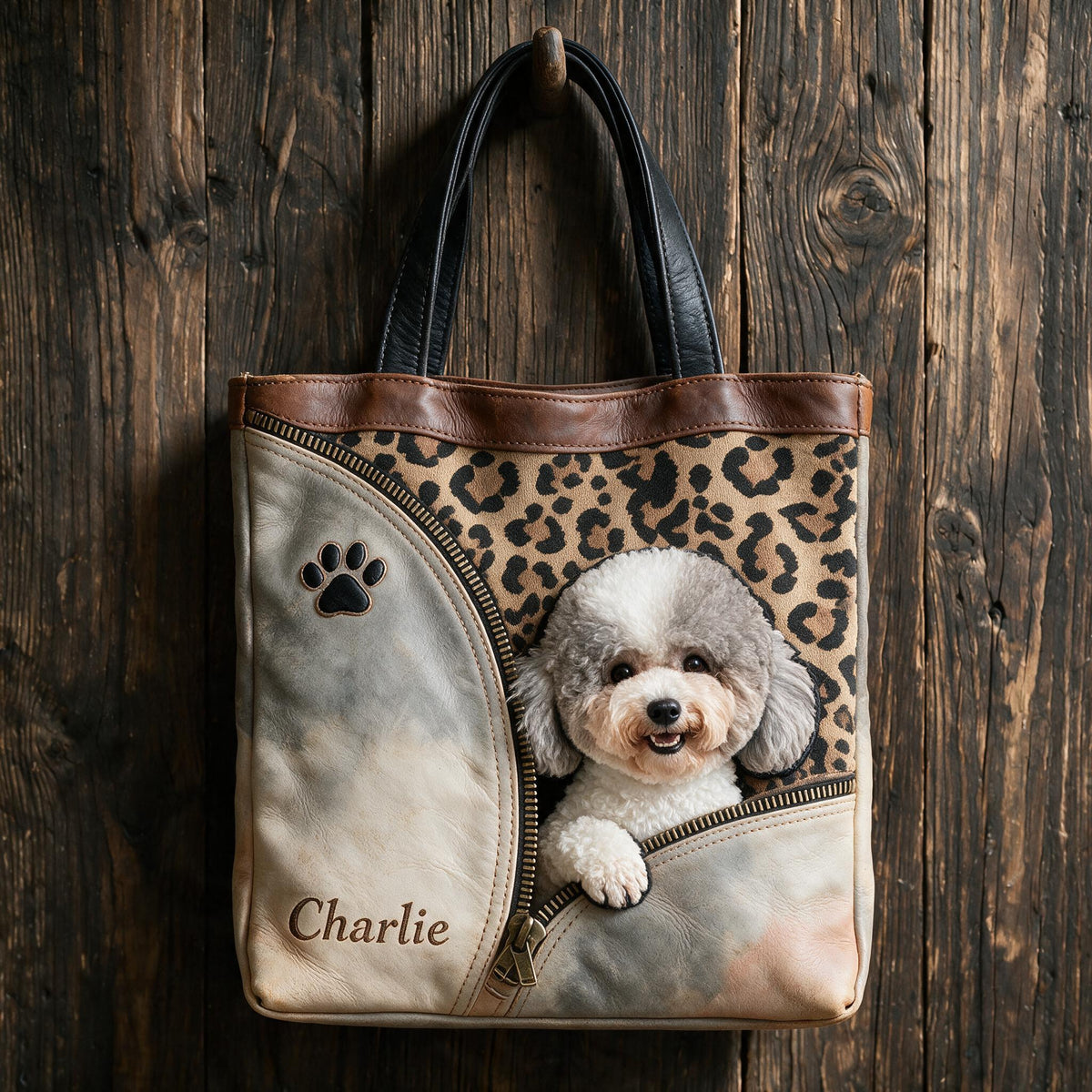 Personalized Fluffy Toy Poodle Peeking Tote Bag Custom Dog Lover Gift for Poodle Parent Work Shopping Travel Carryall