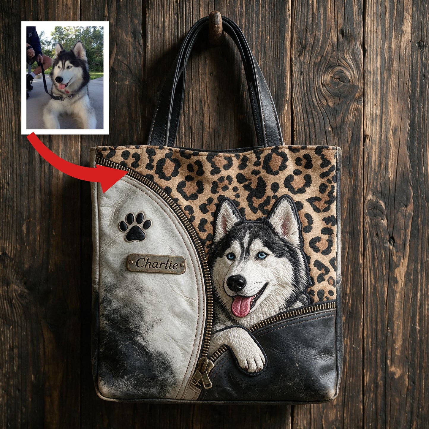 Personalized Peeking Siberian Husky Tote Bag, Custom Blue-Eyed Husky Dog Lover Gift for Everyday Use