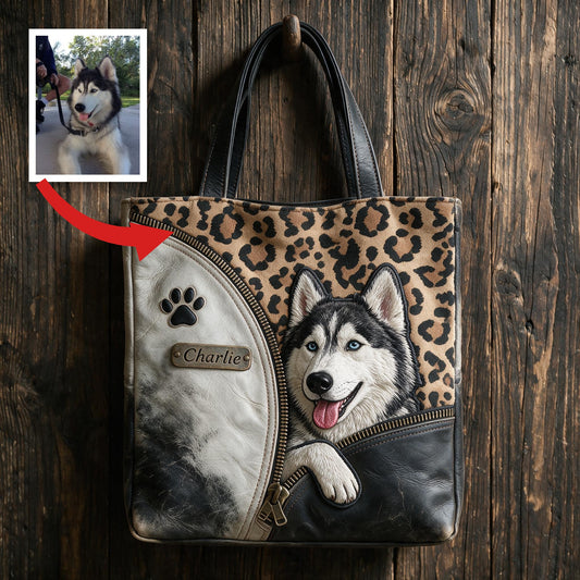 Personalized Peeking Siberian Husky Tote Bag, Custom Blue-Eyed Husky Dog Lover Gift for Everyday Use