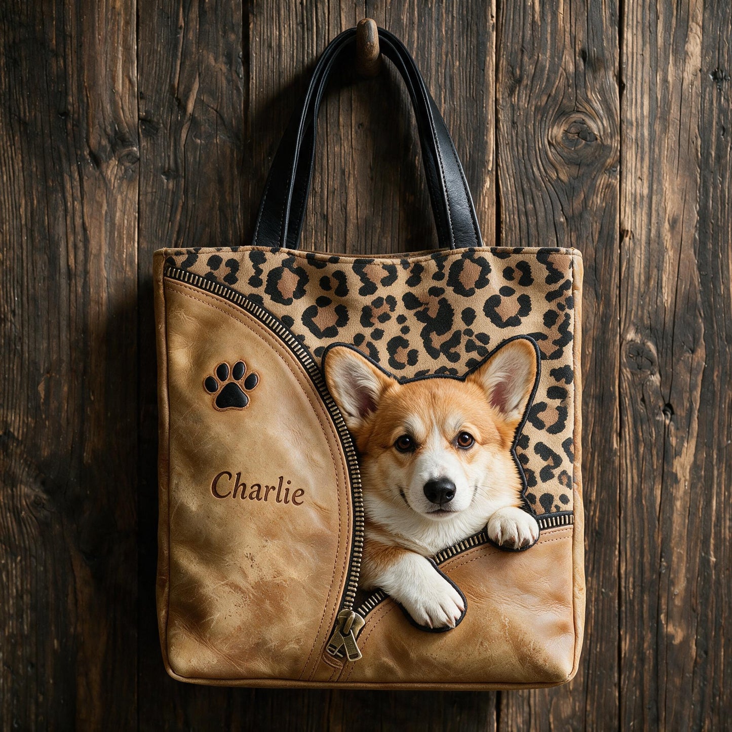 Personalized Peeking Welsh Corgi Tote Bag Cute Custom Dog Owner Gift Pet Lover Reusable Everyday Shoulder Bag