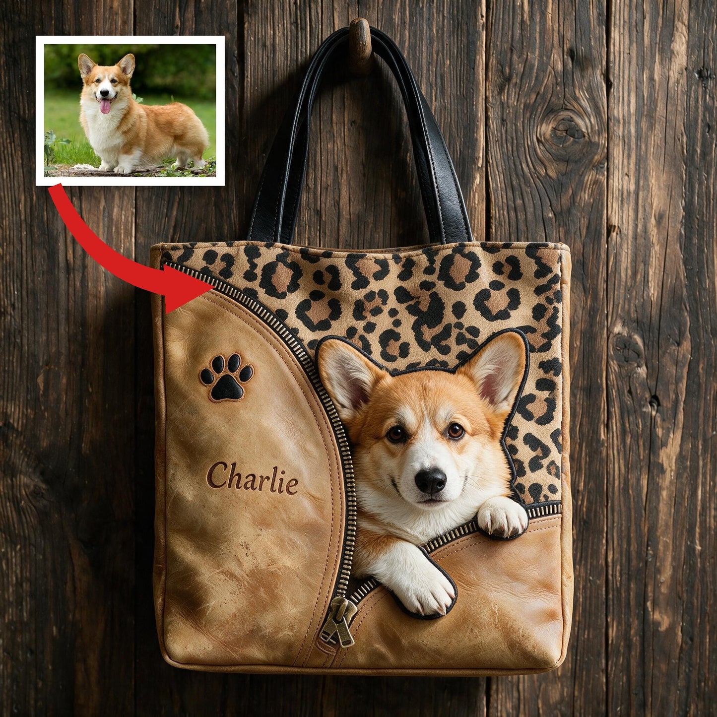 Personalized Peeking Welsh Corgi Tote Bag Cute Custom Dog Owner Gift Pet Lover Reusable Everyday Shoulder Bag