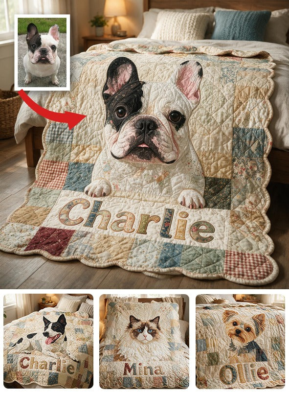 Cute French Bulldog Patchwork Personalized Shaped Fleece Blanket, Cozy Gift for Frenchie Owners and Dog Lovers