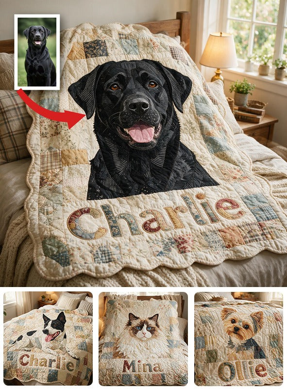 Personalized Black Labrador Retriever Patchwork Fleece Blanket, Custom Dog Lover Gift Cozy Home Throw