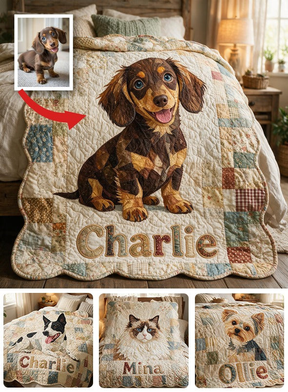 Personalized Short-Legged Dachshund Patchwork Fleece Blanket, Cozy Custom Gift for Dachshund Owners and Dog Lovers