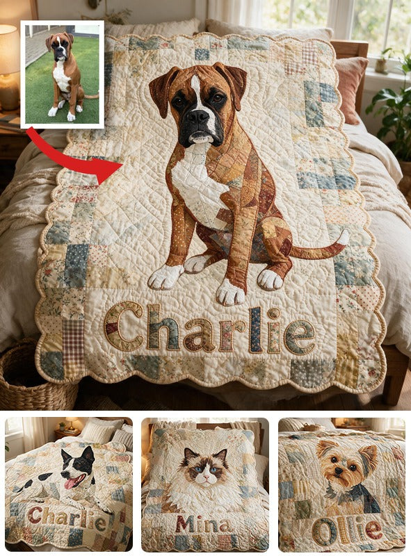 Personalized Short-Haired Boxer Dog Patchwork Fleece Blanket, Cozy Custom Gift for Boxer Owners and Dog Lovers