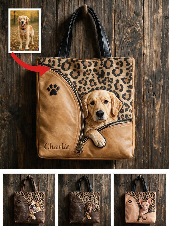 Personalized Peeking Golden Retriever Tote Bag Custom Name Leopard Print Gift for Dog Owners & Pet Lovers