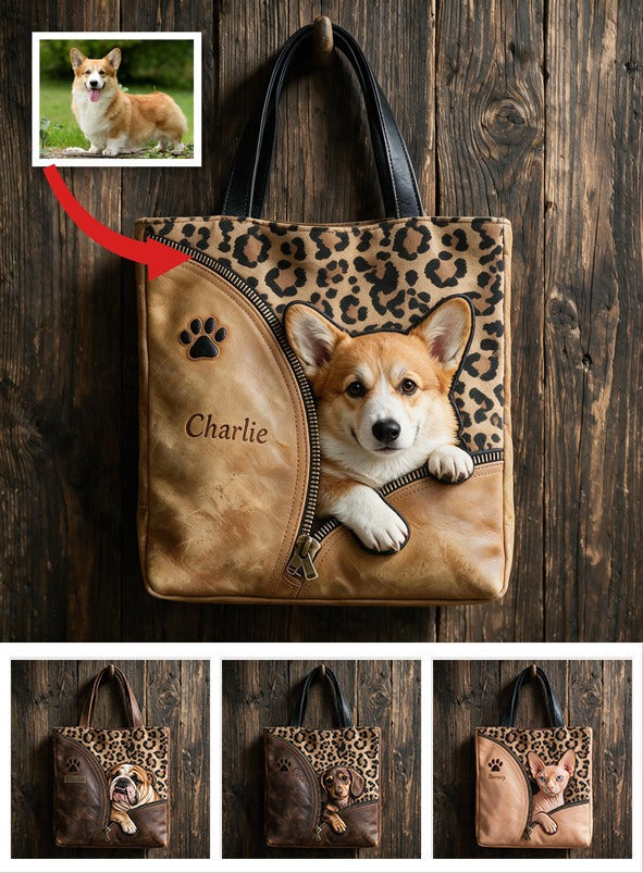 Personalized Peeking Welsh Corgi Tote Bag Cute Custom Dog Owner Gift Pet Lover Reusable Everyday Shoulder Bag