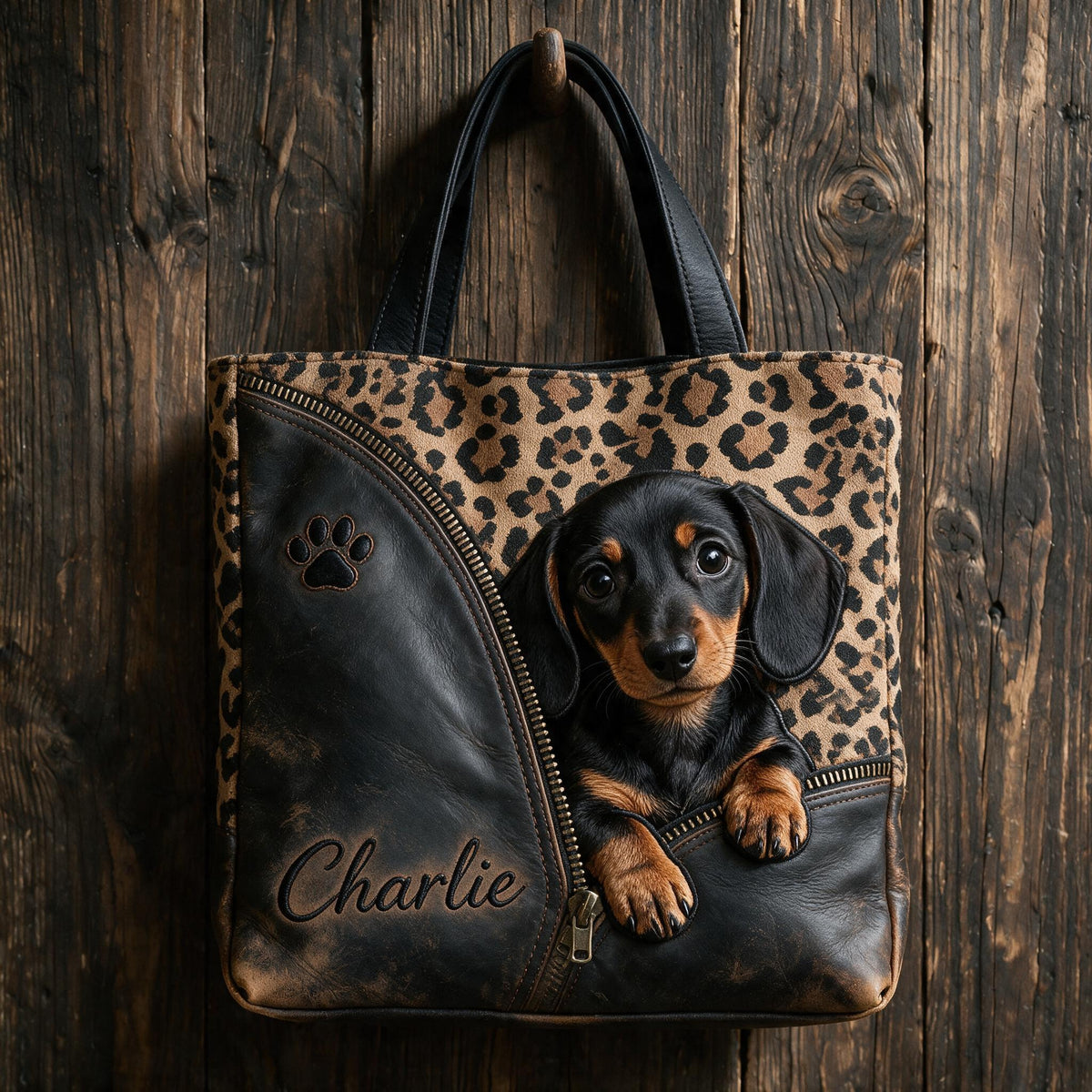 Personalized Peeking Black and Tan Dachshund Tote Bag Custom Gift for Dachshund Owners and Dog Lovers