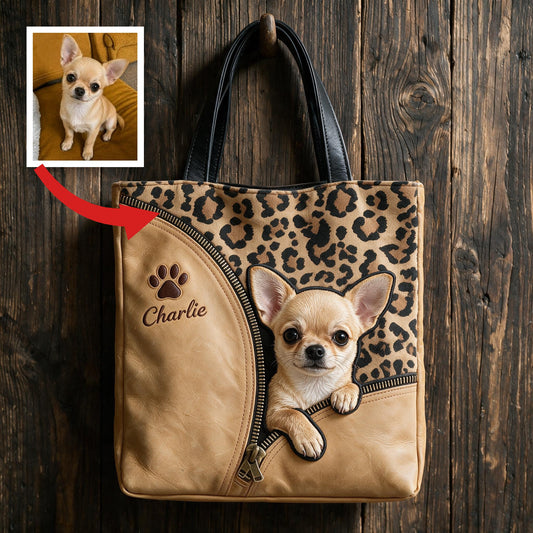 Personalisierte Peeking Tan Chihuahua Tragetasche, Individuelles Leopardenmuster Geschenk für Chihuahua-Besitzer & Hundemamas