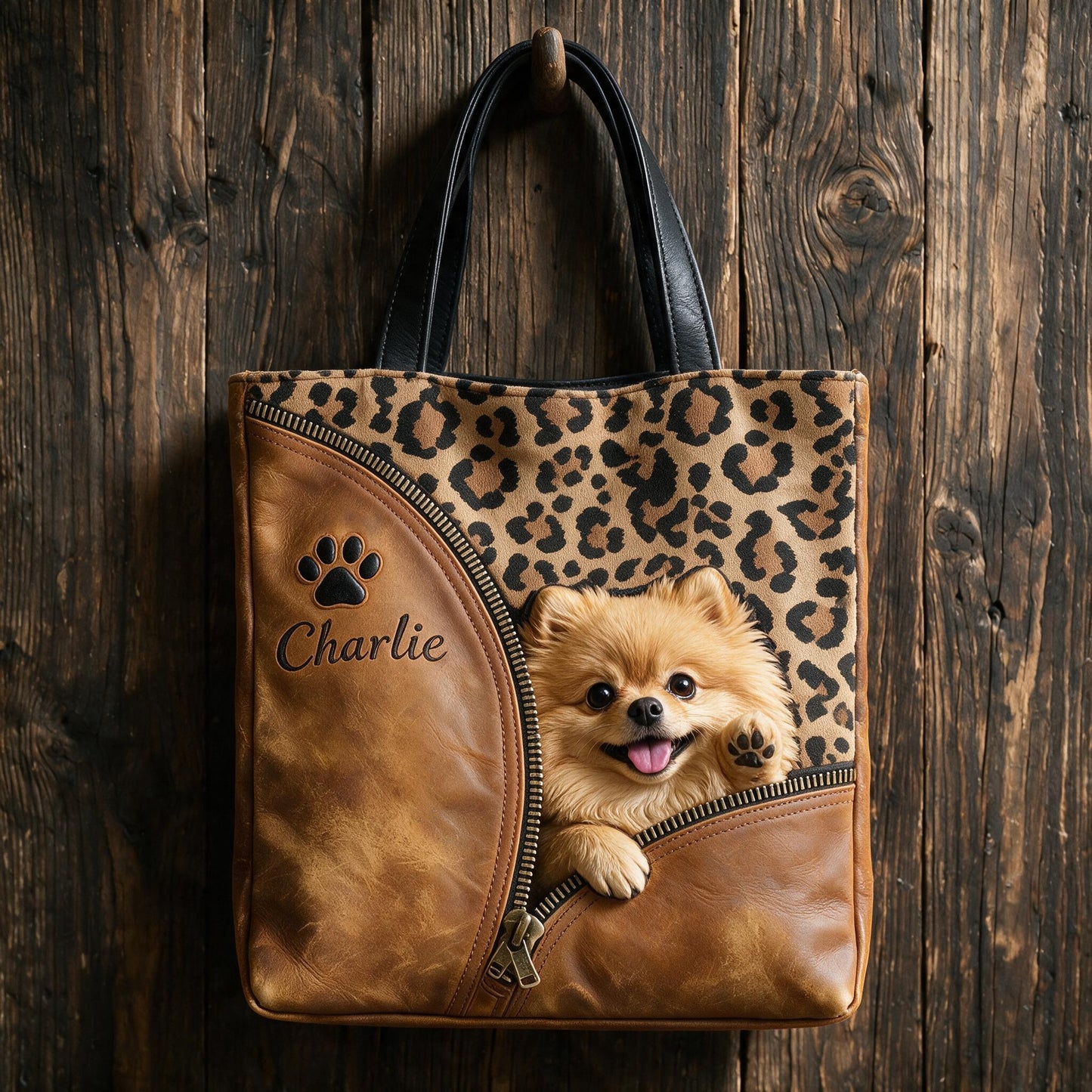 Personalized Peeking Fluffy Pomeranian Tote Bag, Custom Dog Lover Gift for Pet Owners for Shopping, Work and Travel