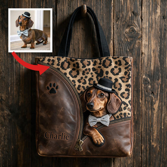 Personalisierte braune Dackel-Tasche, individuelles Geschenk für Dackelbesitzer, stilvolle Tragetasche für Arbeit, Shopping und Reisen
