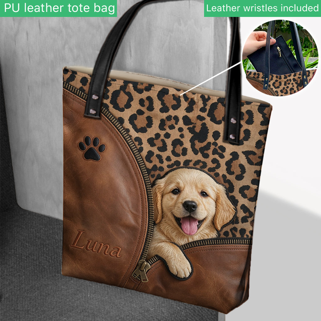 Personalized Peeking Black Labrador Retriever Tote Bag, Custom Dog Lover Gift for Lab Owner Everyday Carryall