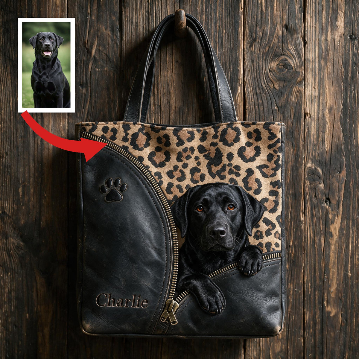 Personalized Peeking Black Labrador Retriever Tote Bag, Custom Dog Lover Gift for Lab Owner Everyday Carryall