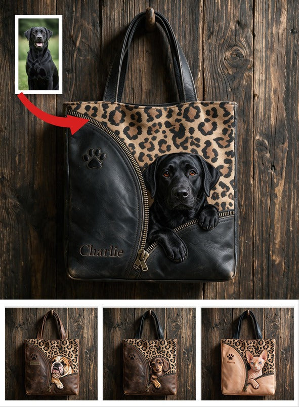 Personalized Peeking Black Labrador Retriever Tote Bag, Custom Dog Lover Gift for Lab Owner Everyday Carryall