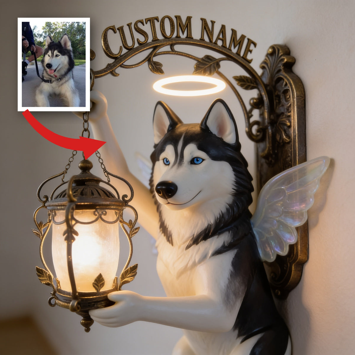 Personalized Blue-Eyed Siberian Husky Angel Wooden Wall Mount Sign, Dog Lover Home Decor Gift