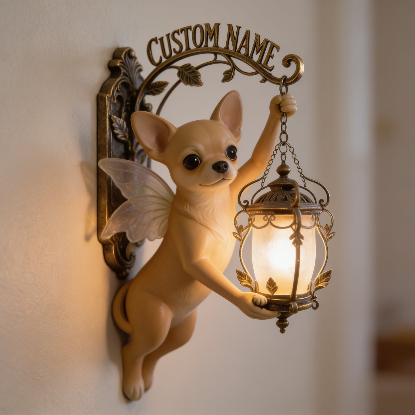 Fairy Winged Fawn Chihuahua Personalized Wall Mount Sign - Custom Name Dog Lover Indoor Outdoor Home Decor Gift