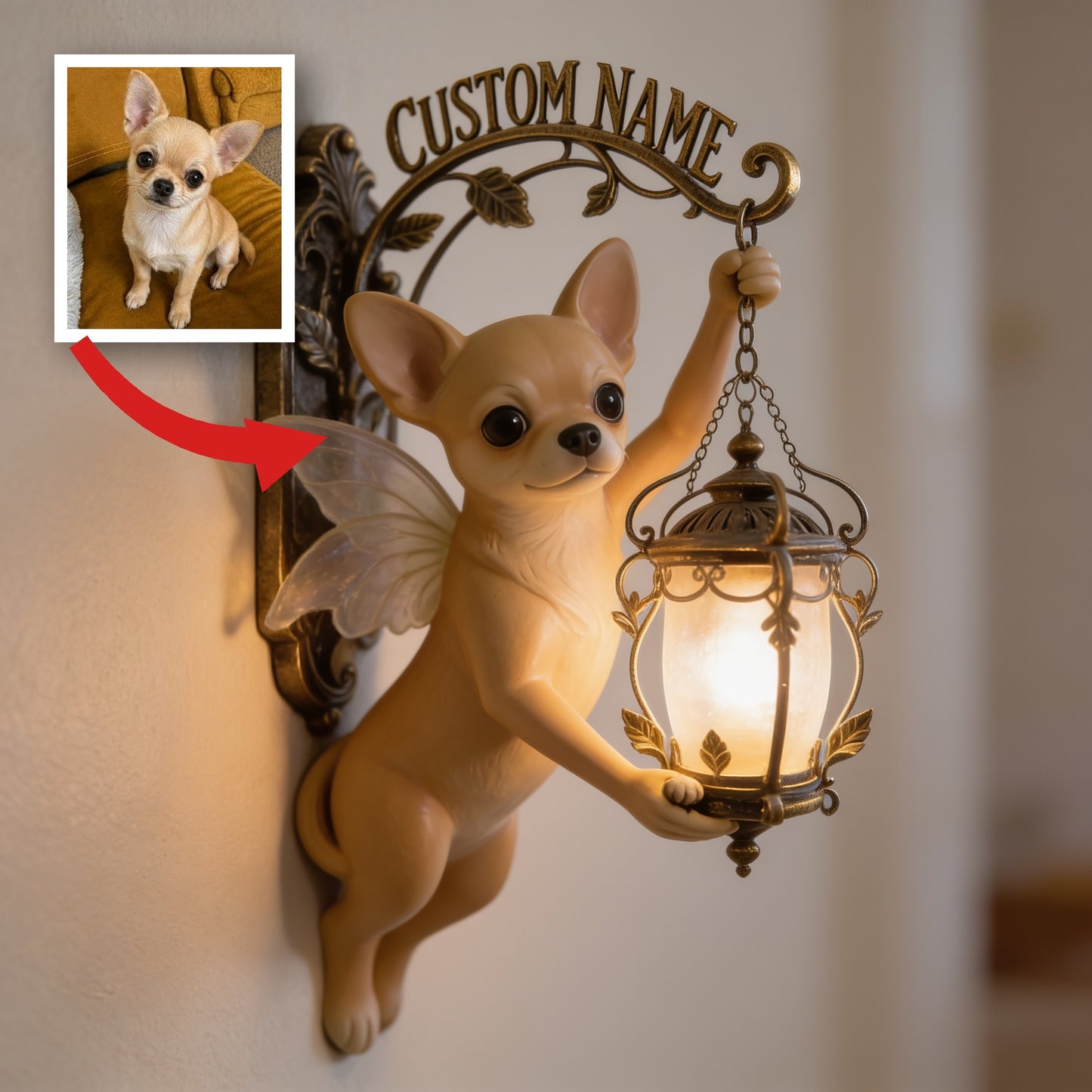Fairy Winged Fawn Chihuahua Personalized Wall Mount Sign - Custom Name Dog Lover Indoor Outdoor Home Decor Gift