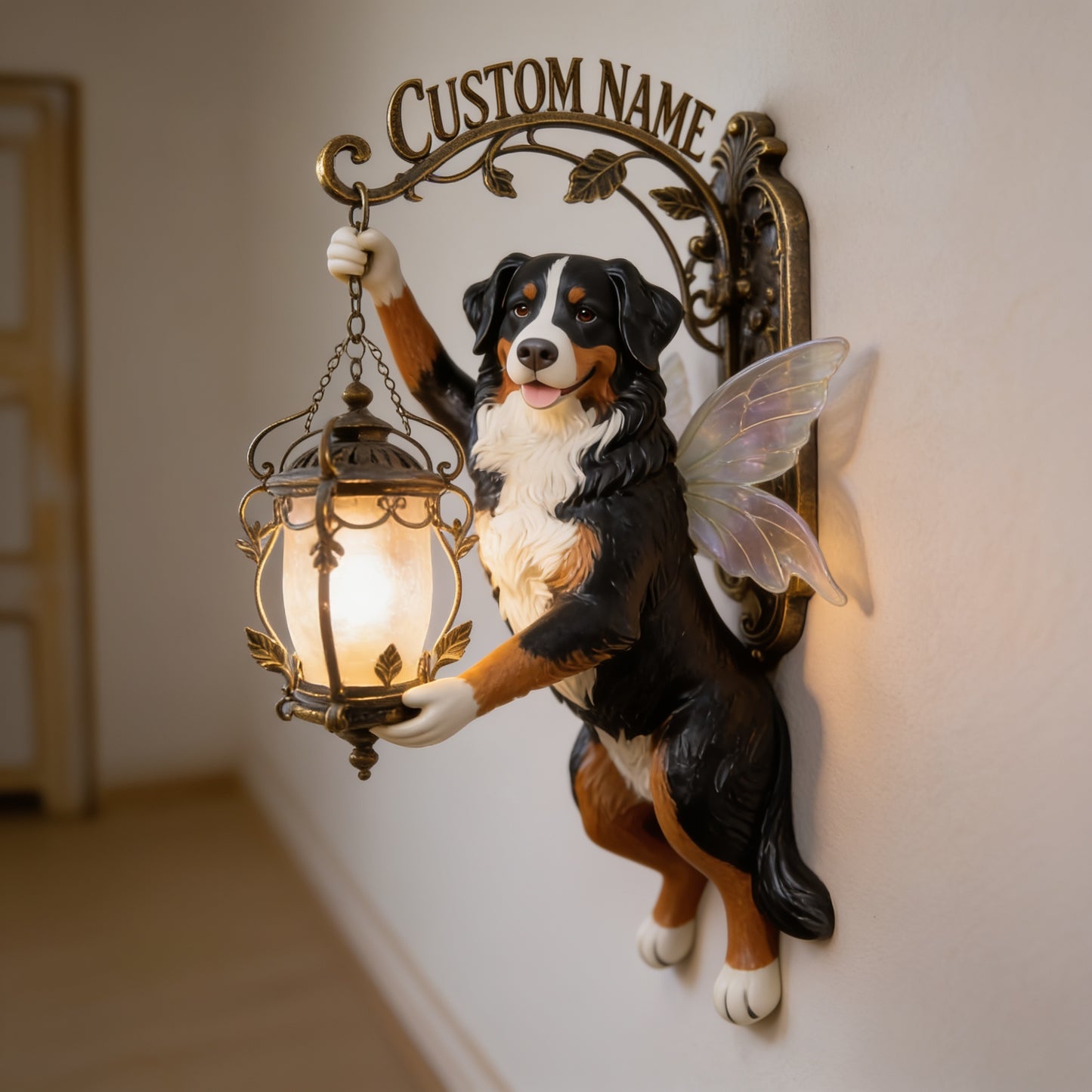 Personalized Tri-Color Australian Shepherd Fairy Wing Wooden Wall Mount Sign - Cute Dog Lover Home Decor Gift