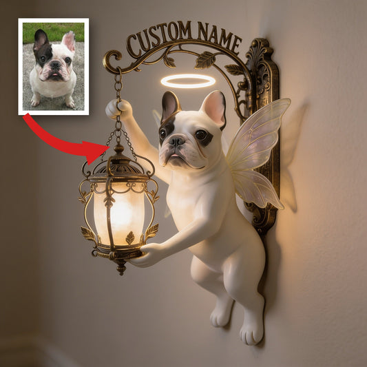 Personalisierte Engel Französische Bulldogge Laterne Wandmontage Schild, Süßes Hundeliebhaber Wohnkultur Geschenk