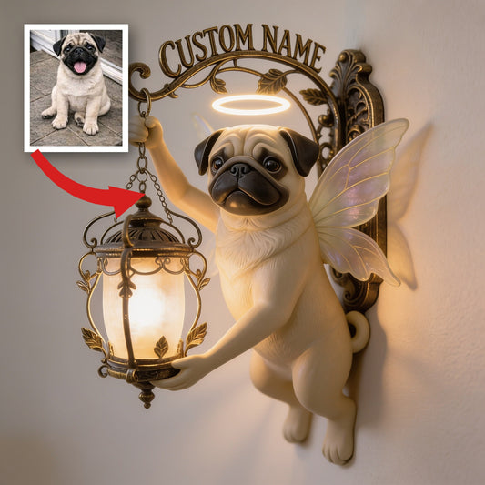 Personalisierte Fairy Angel Pug Holz-Wandschild - Süßes Hundedekor Geschenk für Pug-Besitzer und Tierliebhaber