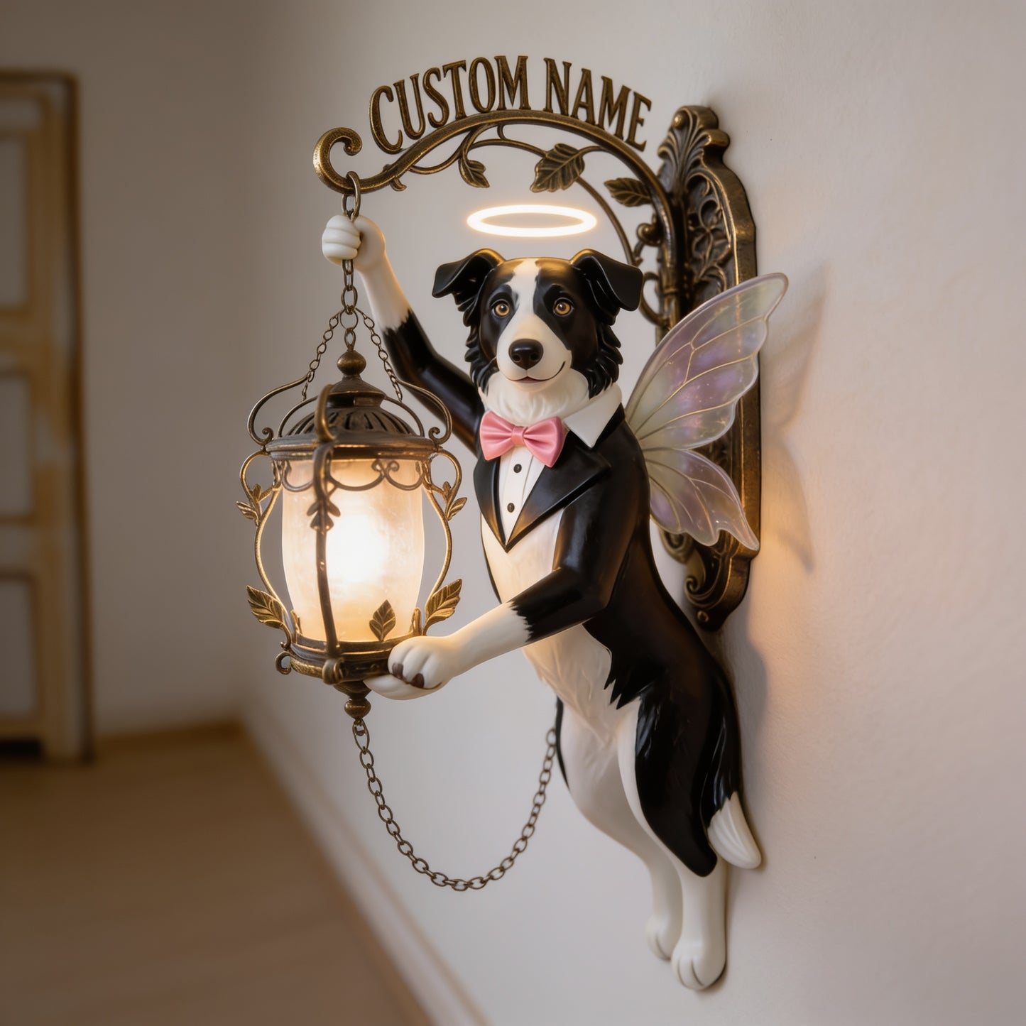 Dogs Brighten My Life - Personalized Black and White Border Collie Fairy Wooden Wall Mount Sign, Unique Dog Lover Home Decor Gift